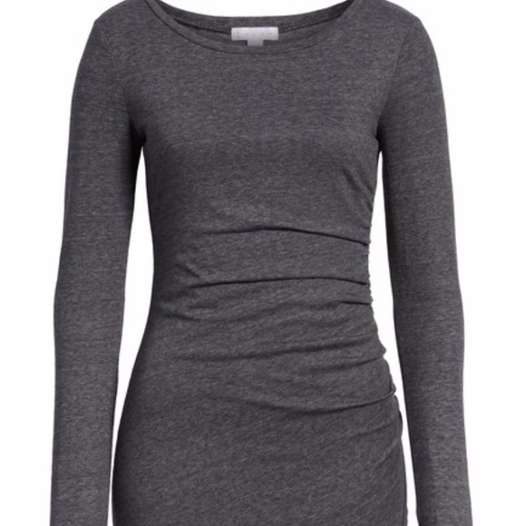 Leith Rouched Long Sleeve Dress, Charcoal gray, NWT - Picture 2 of 7
